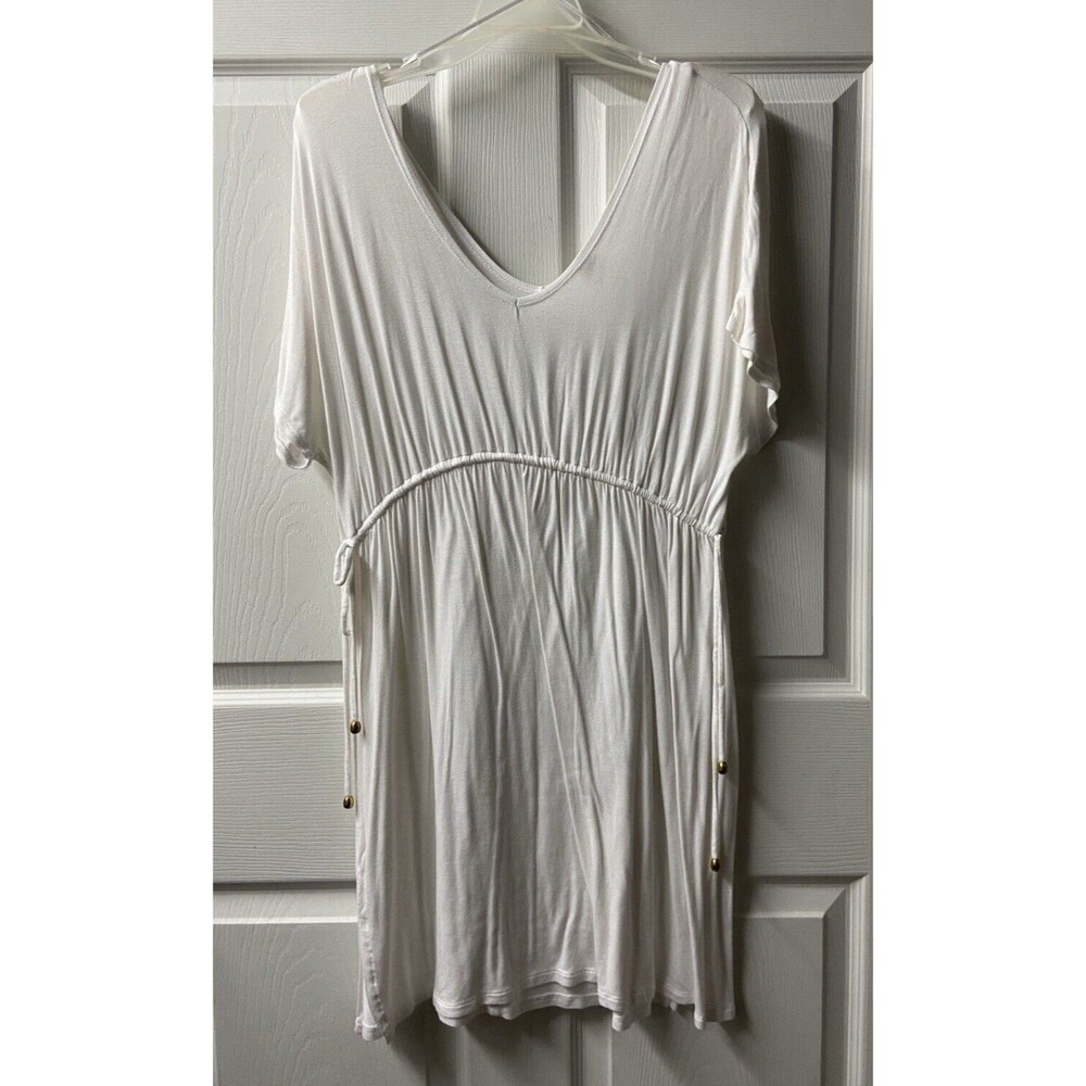 Merona Beach Coverup Womens Size Medium White Rayon Short Sleeved Knee Length